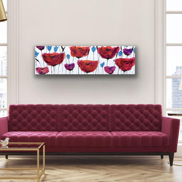 14x48x1.5 inch Abstract art, original abstract floral. free shipping. 