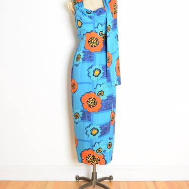 vintage 60s dress KAMEHAMEHA blue sarong Hawaiian tiki floral print strapless S clothing 