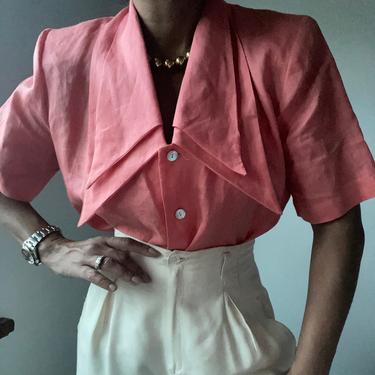 vintage double pointy collar single  breasted boxy blouse 