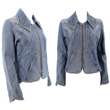 vintage HENRY DUARTE east west denim jacket 6 / vintage 90s custom appliqué patchwork high end denim rare 