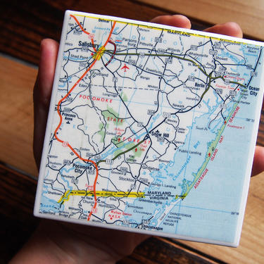 1974 Assateague Island National Seashore Maryland - Handmade Repurposed Vintage Map Coaster - Ceramic Tile - Repurposed 1970s Exxon Road Map 