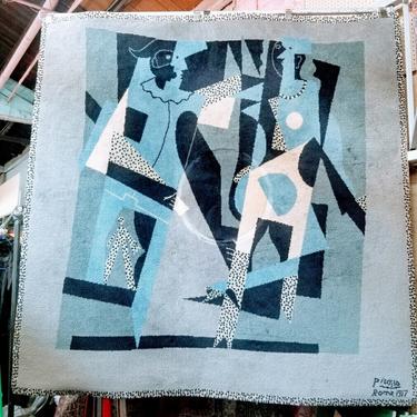 Vintage Rare Pablo Picasso  Harlequin and "Woman with Necklace" Danish Modern Tapestry Rug limited Edition By Desso