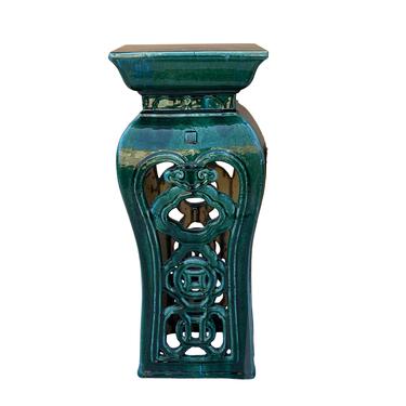 Ceramic Clay Green Square Tall Pedestal Table Flower Display Stand cs6991E 