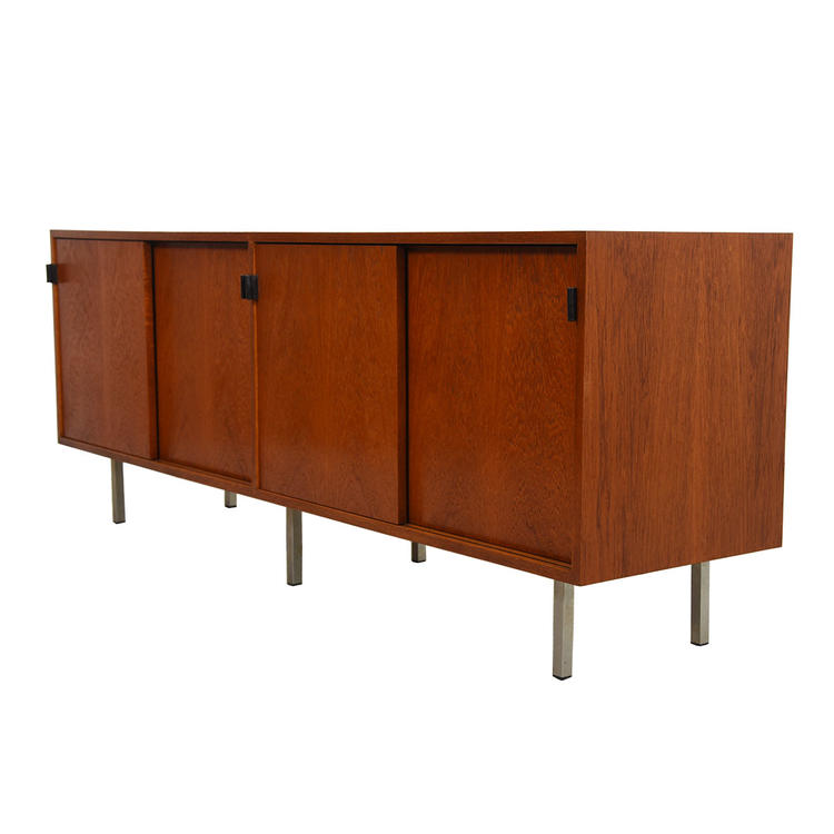 Florence Knoll Low Office Credenza / Sideboard w / Leather Pulls