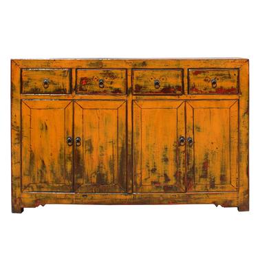 Chinese Distressed Rustic Orange Sideboard Buffet Table Cabinet cs5197S
