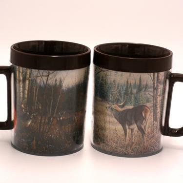 vintage Thermo Serv insulated deer hunter coffee cups/Mn Deer Hunters Association/set of two 