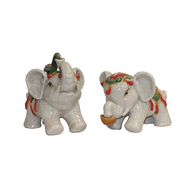 Pair Ceramic Crackle Gray RuYi Ingot Decor Elephant Figures cs5450E 