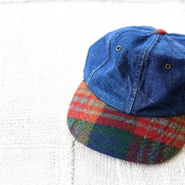 Vintage Denim Wool Plaid ball cap made by lake of the isles | Made in USA | 