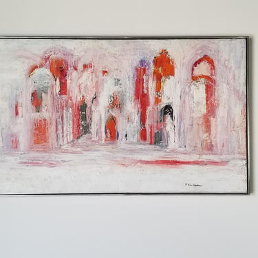 1970s Abstract Expressionist Oil Painting by F. Haussamen, Framed. 