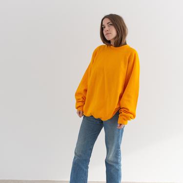 Vintage 90s Pollen Yellow Raglan Sweatshirt | Heavyweight Blank Gray Cozy Fleece Sweat | Made in USA | L XL | 