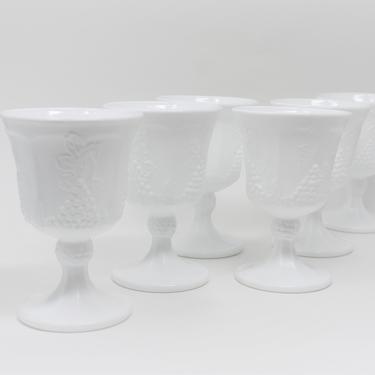 Set of 6 Goblets Harvest Milk Glass | Colony Glass | Indiana Glass | Milk Glass | Grape Pattern | Thanksgiving | Wine Glass Set | Red Wine 