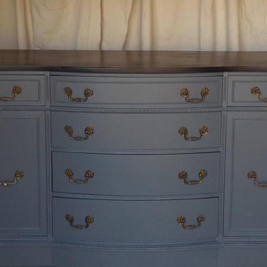 Credenza Sideboard Vintage Mahogany WOOD Bow Front Mid Century Poppy Cottage Custom PAINT to ORDER Painted Furniture 