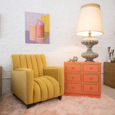 Vintage Channeled Yellow Velvet Club Chair