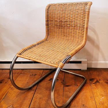 Vintage Ludwig Mies Van Der Rohe Style Chairs, Cantilever Chair, Rattan Chrome Chairs, Thonet 