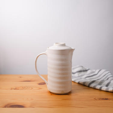 Ripple pitcher (B) handmade pottery ceramic, Water jug, White vase 