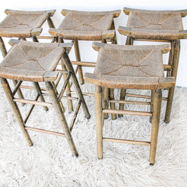 5 Vintage Woven Rope Bar Stools (Sold in Pairs) 