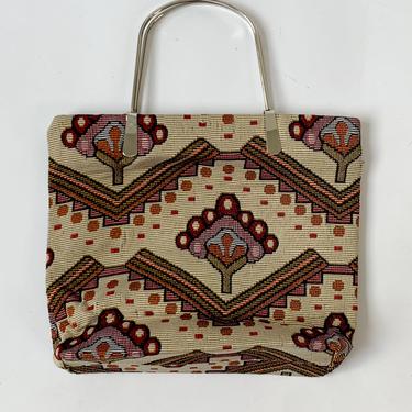 Floral Tapestry Mini Bag w/ Metal Handles