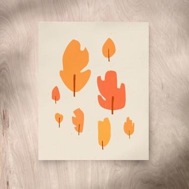 Fall Leaves Print (Gicle Fine Art Print) Holiday Plant Art, Nature Artwork Autumnal leaves- Modern Collage Reproduction 