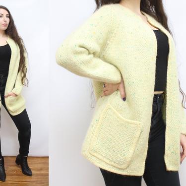 Vintage 60's Mint Mojito Green Mohair Sweater Cardigan / 1960's Cardigan with Pockets / Spring / Women's Size Medium - Large by Ru