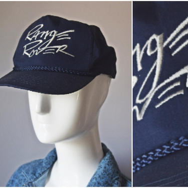 vtg 80s VERY RARE Range Rover Embroidered  AmPro trucker hat navy blue old school 1980s One Size Fits All adjustable dad hat luxury car 