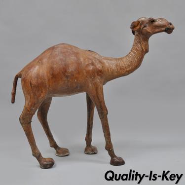 27" Long Vintage Dromedary Camel Leather Wrapped Figure Large Sculpture Statue