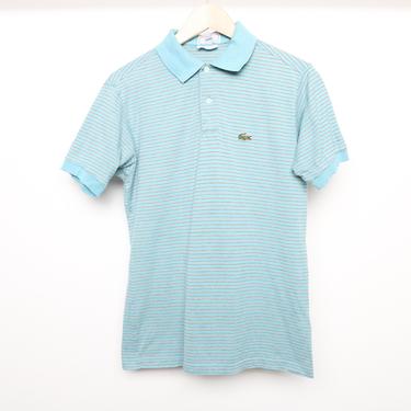 vintage IZOD lacoste 1970s 80s men's small MINT blue pinstriped oxford henley polo shirt 
