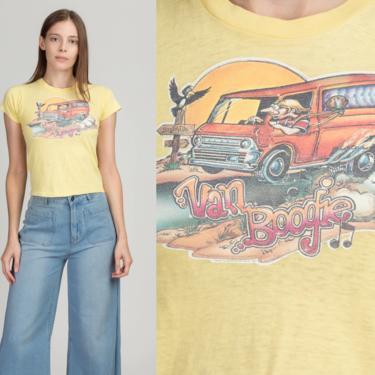 70s Van Boogie Cropped T Shirt - XXS | Vintage Boogieville Funny Iron-On Graphic Tee 