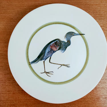 Vintage Audubon Birds of America | Marcel Guillot | Little Blue Heron | Large Hand Painted Plate | France 
