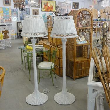 Pair of Newly Lacquered Wicker Floor Lamps