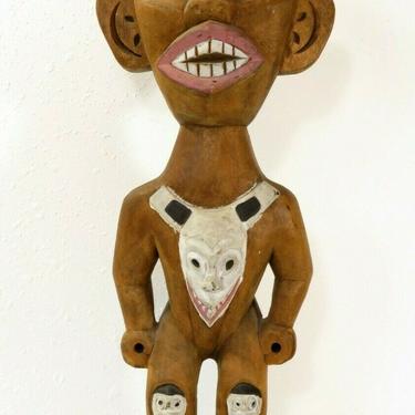 Vtg AFRICAN YORUBA IROKO WOOD FIGURAL SCULPTURE CARVING MUSEUM ART Tribal Mask