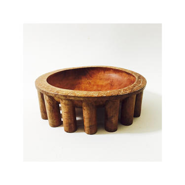 Vintage Carved Wood Peg Bowl / Tray 