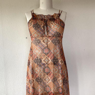 1970s Sheer patchwork print nightgown set 