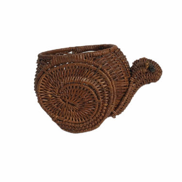 Vintage Rattan Snail Planter Basket 