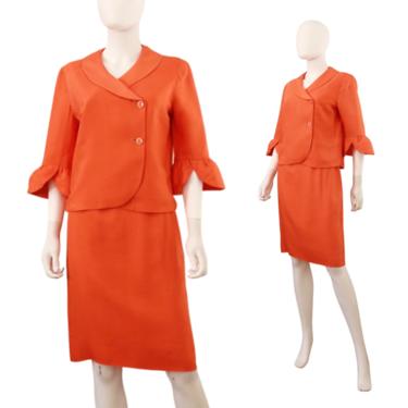 1960s Tangerine Orange Silk Suit - 1960s Orange Suit - 1960s Womens Suit - Womens Orange Suit - Mid Century Suit - 60s Suit | Size Small 