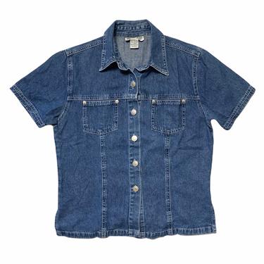 Vintage 1990s Women's Short Sleeve Denim Shirt ~ size S ~ Western / Jean ~ 