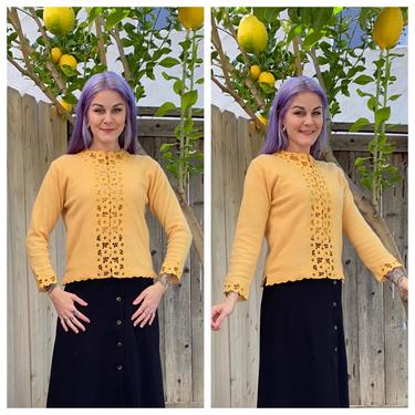 Vintage 1960’s Yellow Cardigan with Cut Out Detail 