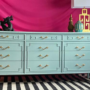 Lacquered Faux Bamboo Dresser Soft Green 