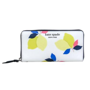 Kate Spade - White & Multicolor Lemon Print Leather Zippered Wallet
