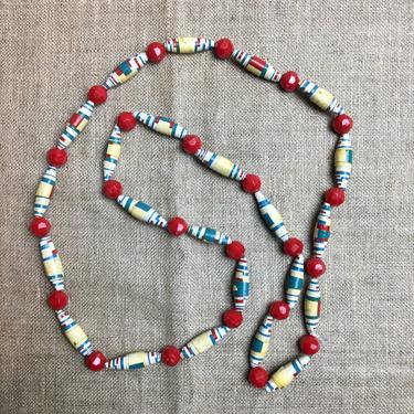 Rolled paper bead necklace - handmade vintage - 1960s vintage 