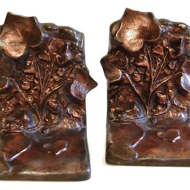 McLelland Barclay Bronze Ivy Bookends Antique Arts &amp; Crafts Rustic Decor Collectibles 