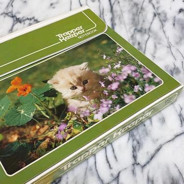Vintage Trapper Keeper Retro 1990s White Kitten + Flower Photo + Portfolio Notebook + 3 Ring Binder + Folder + Writing Pad + School Supplies 