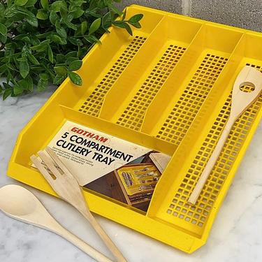 Vintage Cutlery Tray Retro 1970s Bohemian + Gotham + Yellow + 5 Compartment + Plastic + Drawer Size + Kitchen Storage and Organization + 
