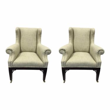 Baker Furniture Transitional Guiness Wingback Chairs Pair