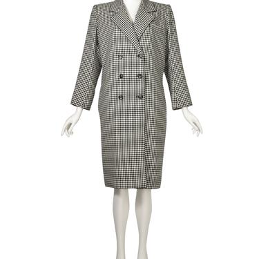 Yves Saint Laurent Vintage Black White Houndstooth Wool Double Breasted Coat