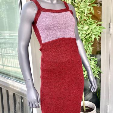 Custo Barcelona 90s Burgundy and Heather Vintage Knit Wool Blend Sleeveless Fitted Stretchy Sweater Dress 