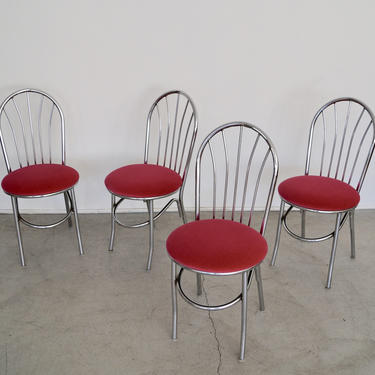 Gorgeous Set of Four 1960's Mid-century Art Deco Hollywood Regency Bistro Dining Chairs in Chrome Reupholstered in Pink Velvet! 