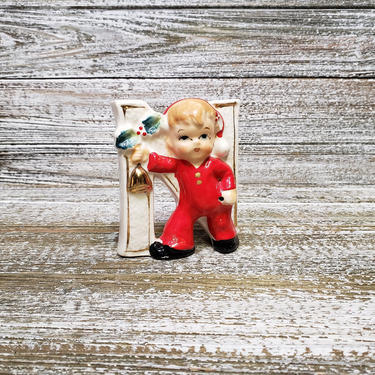 Vintage Ceramic Noel Candle Holder Letter N, Vintage Christmas Decoration, Japan, Child in Red Pajamas, Mantel Table Decor, Vintage Holiday 