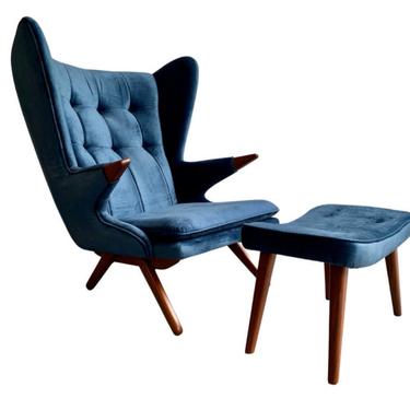 PAPA BEAR styled Mid Century MODERN Lounge Chair in Vibrant Navy Blue 