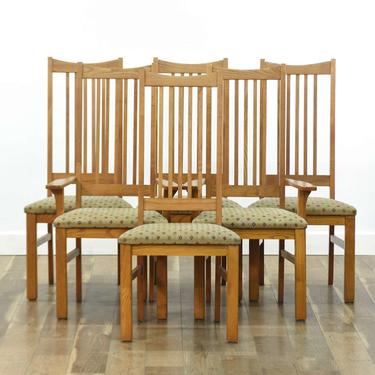 Set Of 6 Danish Modern Slat Back Dining Chairs