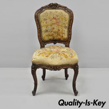19th Century French Louis XV Style Carved Walnut Needlepoint Side Chair